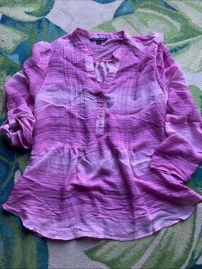 Pink Striped Pintuck Roll-Tab Tunic